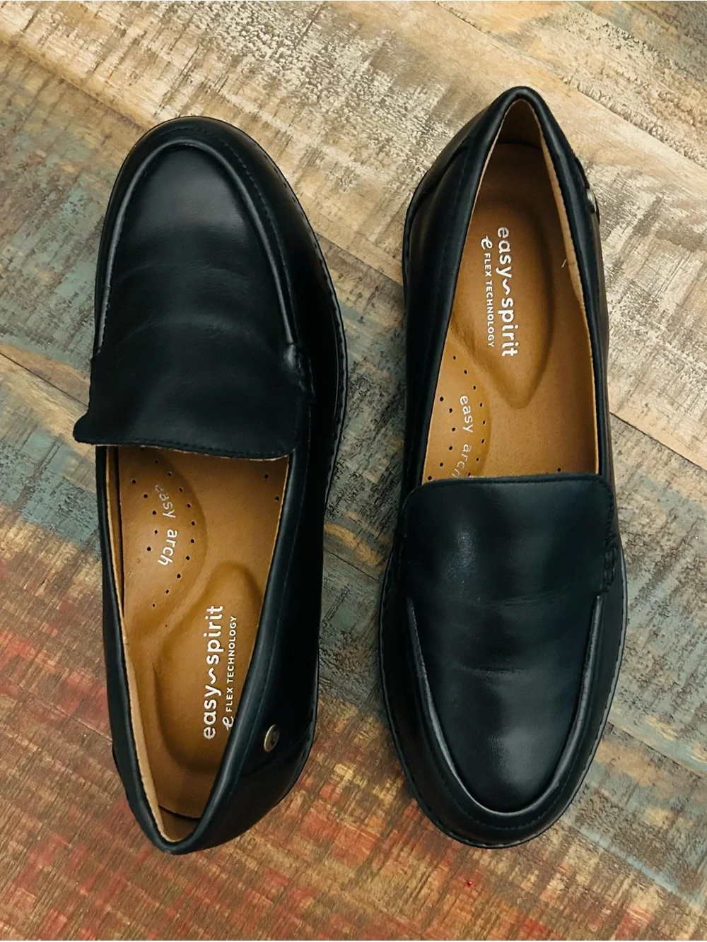 Easy Spirit Jaylin Black Leather Slip-On E-Flex Loafers Timeless, Comfort Size 8